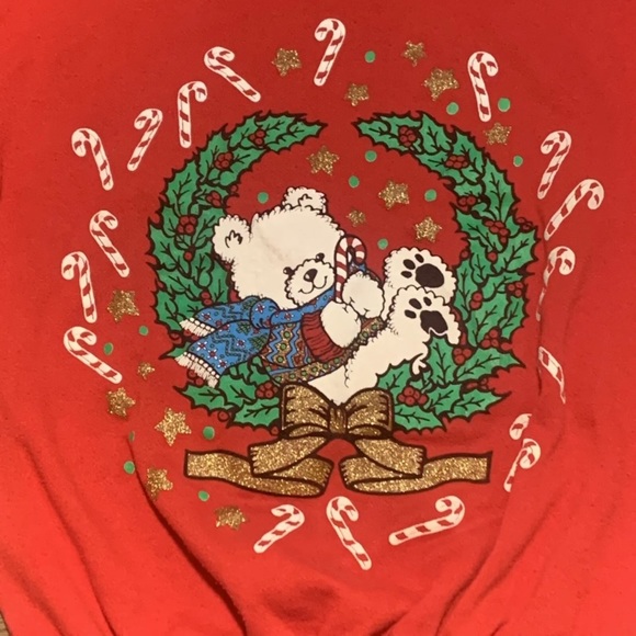 Vintage 90s Womens Holiday Christmas Red Sweatshirt, Bears, Made in USA Size XL - Picture 2 of 8